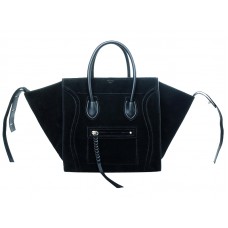 Borsa tote Celine Luggage Phantom Square in pelle scamosciata nera