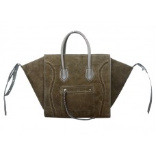 Borsa tote Celine Luggage Phantom Square in pelle scamosciata verde oliva