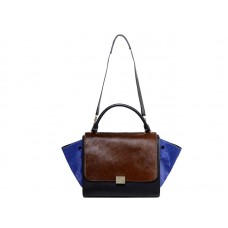 Borsa a tracolla Celine Trapeze in pelle di vitello nera / blu pony/marrone