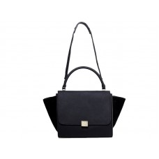 Borsa a tracolla Celine Trapeze in pelle di vitello nera / scamosciata nera