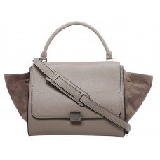 Borsa a tracolla Celine Trapeze in pelle di vitello con camoscio grigio