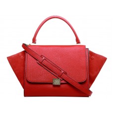 Borsa a tracolla Celine Trapeze in pelle di vitello con camoscio rosso