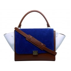 Borsa a tracolla Celine Trapeze in pelle di vitello multicolore blu/marrone/bianco