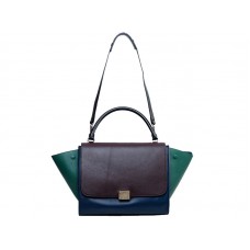 Borsa a tracolla Celine Trapeze in pelle di vitello multicolore cioccolato/blu navy/verde