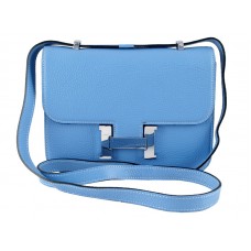 Borsa a tracolla singola Hermes Constance 23 in pelle Togo blu