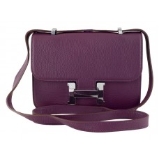 Borsa a tracolla singola Hermes Constance 23 in pelle Togo viola