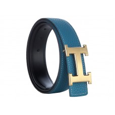 Cintura larga in pelle Hermes Togo con fibbia H dorata blu