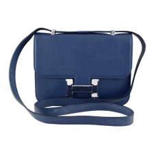 Borsa a tracolla singola Hermes Constance 23 in pelle Togo blu scuro