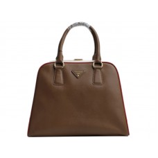 Borsa con manico superiore Prada Saffiano con cornice color caffè