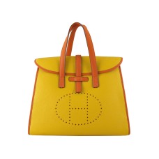 Borsa Hermes 08c Flap gialla con finiture in pelle arancione