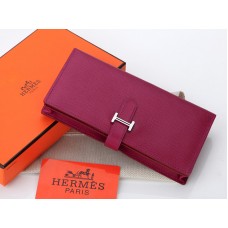 Hermes Epsom Original Calfskin Bearn Japonaise Bi-Fold Viola Rosso