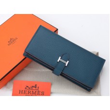 Portafoglio bi-fold originale Hermes Epsom in pelle di vitello Bearn Japonaise blu scuro