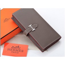 Portafoglio bi-fold originale Hermes Epsom in pelle di vitello Bearn Japonaise grigio scuro