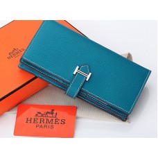 Portafoglio bi-fold Hermes Epsom Original in pelle di vitello Bearn Japonaise, blu medio