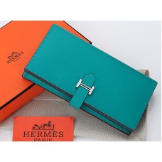 Portafoglio bi-fold originale Hermes Epsom in pelle di vitello Bearn Japonaise turchese