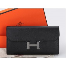 Portafoglio lungo Hermes Epsom Original in pelle di vitello Constance nero