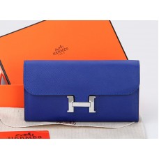Portafoglio lungo Hermes Epsom Original in pelle di vitello Constance blu elettrico