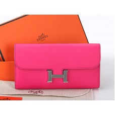 Portafoglio lungo Hermes Epsom Original in pelle di vitello Constance rosa acceso