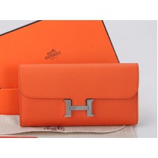 Portafoglio lungo Hermes Epsom Original in pelle di vitello Constance arancione