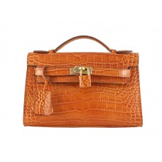 Hermes Matte Kelly Pochette Coccodrillo Fauve