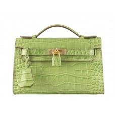 Hermes Matte Kelly Pochette Coccodrillo Verde