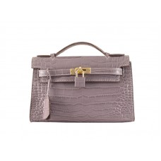 Hermes Matte Kelly Pochette Coccodrillo Malva