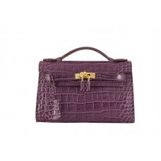 Hermes Matte Kelly Pochette Coccodrillo Viola