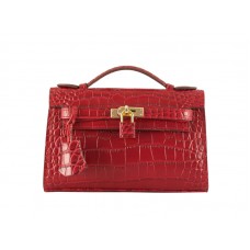 Hermes Matte Kelly Pochette Coccodrillo Rosso