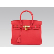 Hermes Birkin 30cm Clemence Rouge Vif con hardware dorato