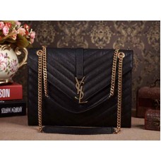 Borsa a tracolla classica grande con monogramma Yves Saint Laurent in pelle matelasse testurizzata Grain De Poudre nera