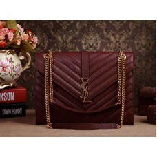 Borsa a tracolla classica grande con monogramma Yves Saint Laurent in pelle matelasse testurizzata Grain de Poudre magenta scuro