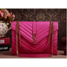 Borsa a tracolla grande classica monogramma Yves Saint Laurent in pelle matelassé effetto rossetto color polvere fucsia