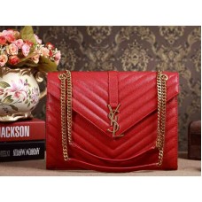 Borsa a mano grande con monogramma Yves Saint Laurent Classic in pelle matelassé Grain de Poudre color rosso rossetto