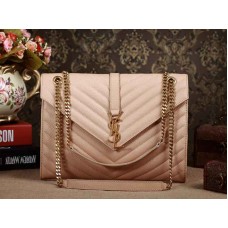 Borsa a mano classica grande con monogramma Yves Saint Laurent in pelle matelasse testurizzata Grain de Poudre beige scuro