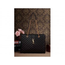 Borsa shopping classica monogramma Yves Saint Laurent in pelle trapuntata nera grain de poudre