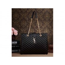 Borsa shopping classica monogramma Yves Saint Laurent in pelle di agnello trapuntata nera