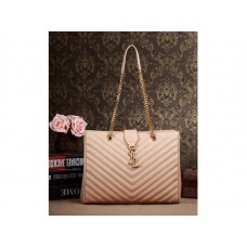 Borsa shopping classica monogramma Yves Saint Laurent in pelle trapuntata grain de poudre beige scuro