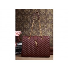 Borsa shopping classica monogramma Yves Saint Laurent in pelle trapuntata grain de poudre color magenta scuro