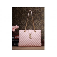 Borsa shopping monogramma classica Yves Saint Laurent in pelle matelasse testurizzata Grain de Poudre rosa