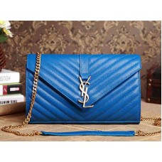 Borsa Ysl media con monogramma, in pelle matelasse testurizzata blu grain poudre