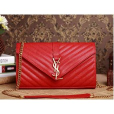 Borsa a mano media YSL Monogram in pelle trapuntata con texture effetto polvere rossa