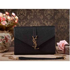 Borsa a mano piccola YSL Monogram in pelle matelassé nera con texture grana