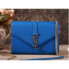 Borsa a mano piccola YSL Monogram in pelle matelassé blu grana