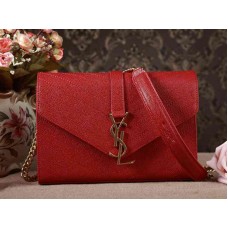 Borsa a mano piccola YSL Monogramme in pelle matelassé rossa con texture grana