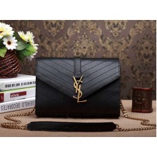 Borsa Ysl piccola con monogramma nera Matelasse Hardware in oro antico