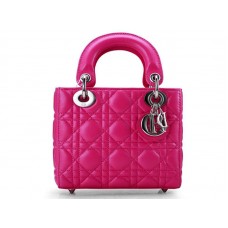 Borsa Dior Nano in pelle con hardware argento rosa shocking