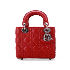 Borsa Dior Nano in pelle con hardware argento e rossa
