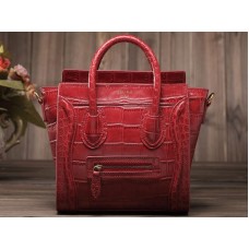 Celine Luggage Mini Tote in pelle di vitello rossa con pelle di coccodrillo rossa