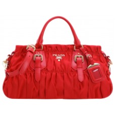 Borsa Prada Tessuto Gaufre In Nylon Con Manico Superiore Rossa