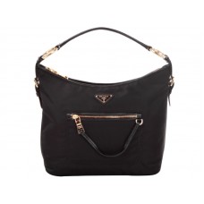 Borsa hobo Prada Tessuto Nylon con finiture in pelle nera